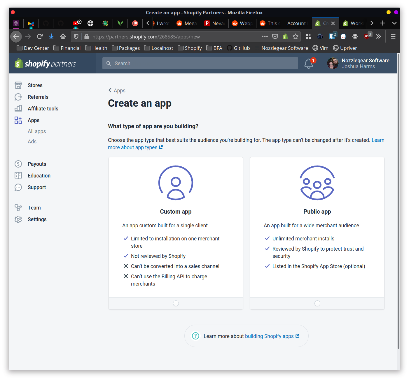 Create a custom app or a public app